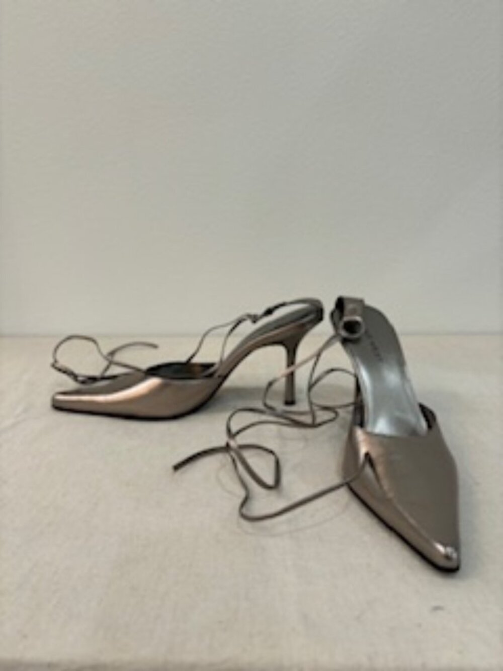 Nine West Pewter Ankle Tie Pumps - Size 8